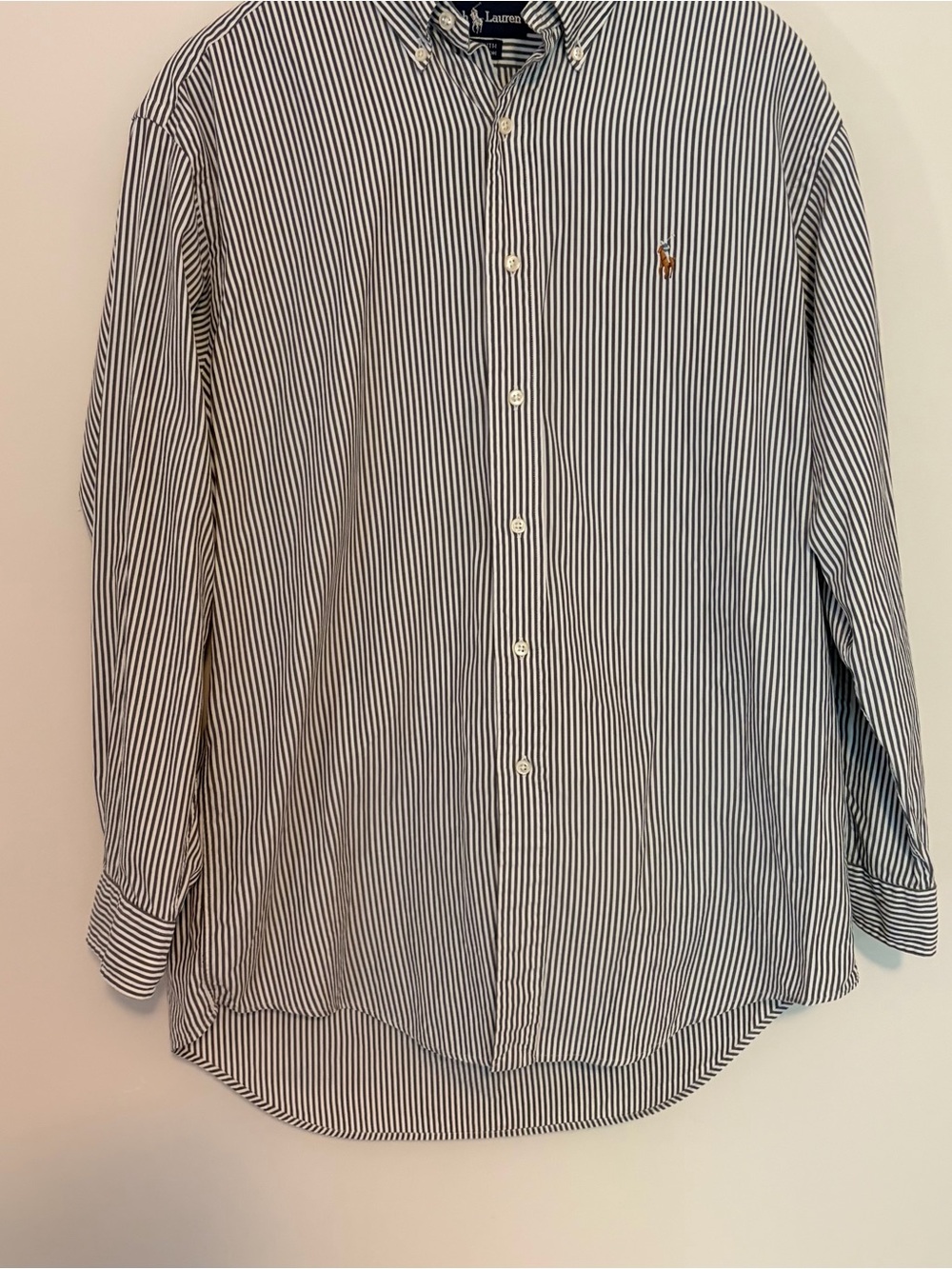 Ralph Lauren Yarmouth White Blue Stripe Cotton Button-Down Shirt Size 15 1/2 -32